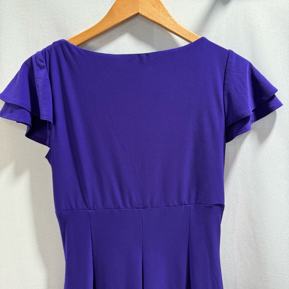 Lauren Ralph Lauren Purple Ruched Flutter Sleeve Dress Women’s Size 8 - Picture 6 of 7